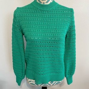 J Crew Balloon-Sleeve Pointelle Sweater size Small Green New with Tags